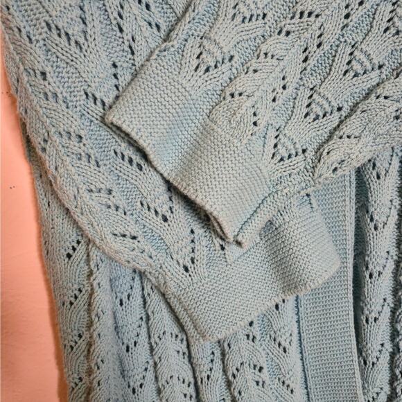 Cotton Blend Loose Cable Knit Big Button Cardigan Blue Size 3X Feminine Layering - Picture 6 of 12